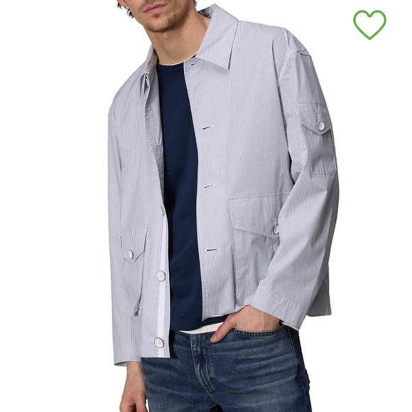 Rage & Bone Cade Mens Poplin Lightweight Jacket Sz L Light Blue & White Stripes - Picture 2 of 15
